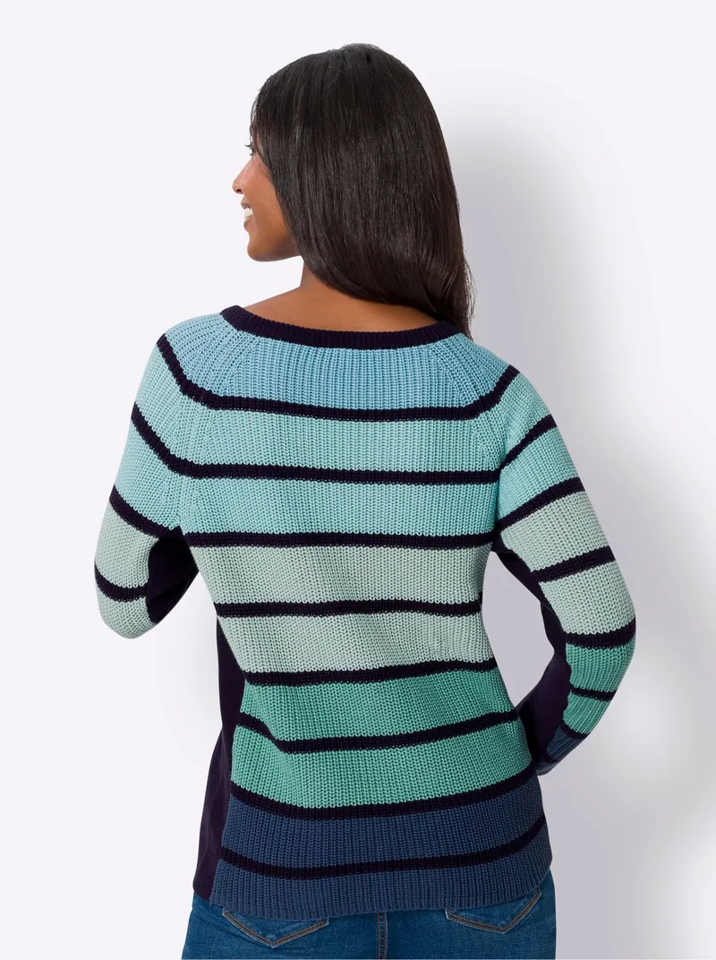 heine Streifenpullover salbei-marine-geringelt, Salbei-marine-geringelt, – Produktbild 1 von 2