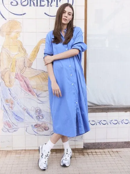 WOTE WOTE Hemdblusenkleid lang mit Gürtel aus Organic Cotton, Blau, – Produktbild 2 von 4