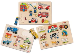 Goki goki 3 verschiedene Steckpuzzle aus Holz Mit 7 und 8 Teilen – Produktbild 1 von 1