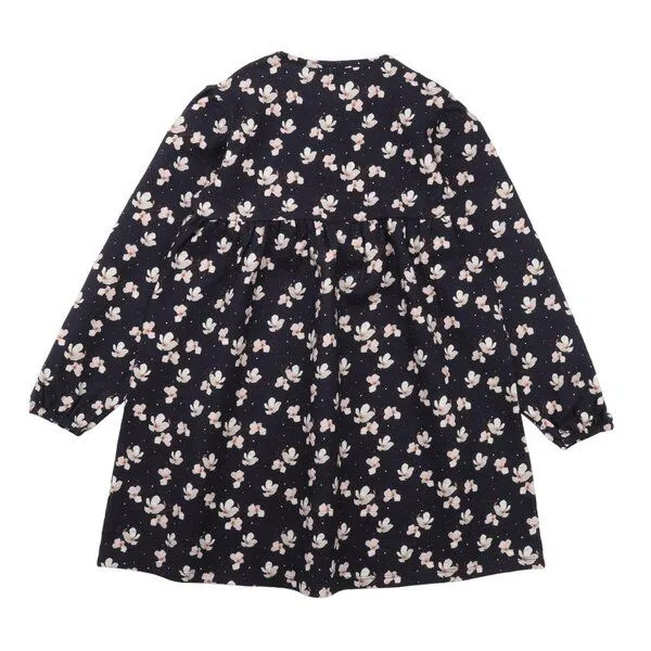 Walkiddy Kinder Langarmkleid GOTS-zertifiziert aus Bio-Baumwolle, dunkelblau mit Magnolienprint – Walkiddy, weicher Jersey für Alltag & Kindergarten – Produktbild 2 von 2