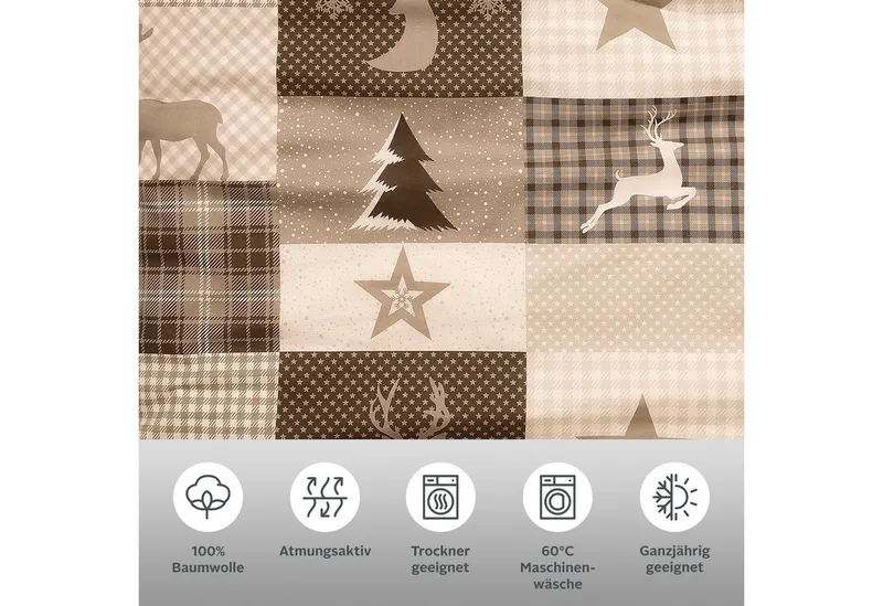 OTTO home Bettwäsche Nicholas, Linon, 2 teilig, Weihnachtsbettwäsche, Winter, in 3 Qualitäten verfügbar, Beige, – Produktbild 3 von 5