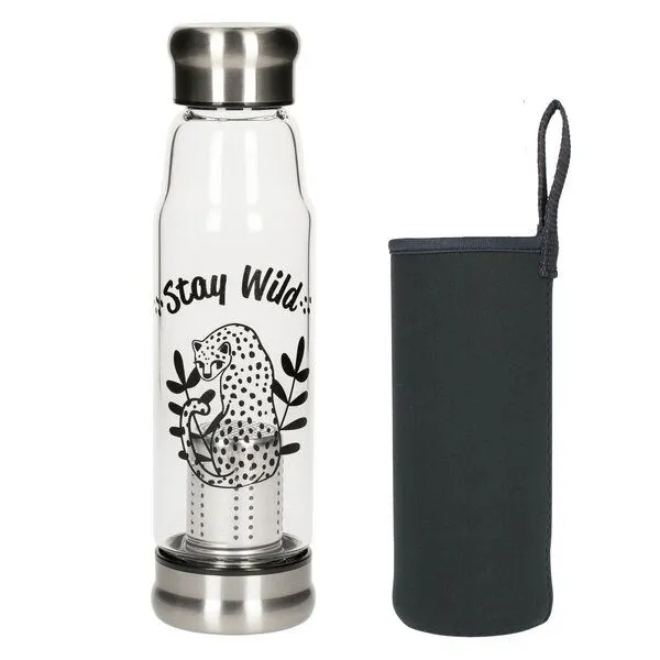 elasto elasto Glasflasche mit Teeeinsatz - Neoprenhülle und Motiv 0,5 l, Stay wild, – Produktbild 1 von 3