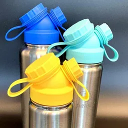 JN JuNiki's JN JuNiki's 3er Set zum Vorteilspreis: JuNiki´s®  eco line isolierte Edelstahl Trinkflasche 3 Größen mit farbigen Deckeln Blau, Türkis, Gelb – Produktbild 1 von 1