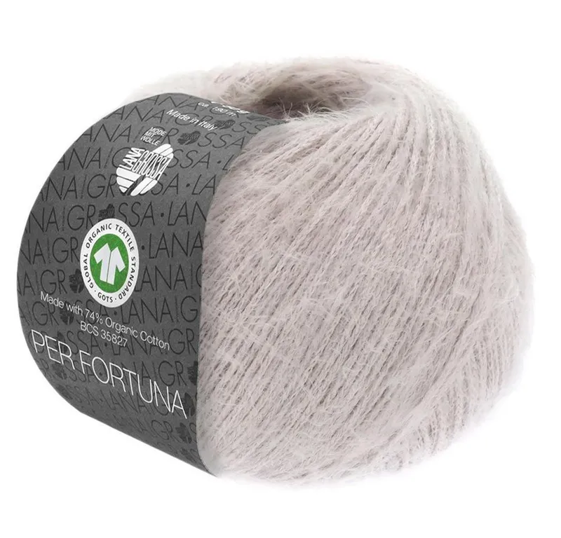 Lana Grossa Lana Grossa Per Fortuna GOTS Häkelwolle, 190 m, Grau|rosa, – Produktbild 2 von 5
