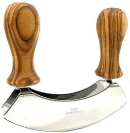 Olivenholz erleben Olivenholz erleben Wiegemesser DESIGN mit gedrechselten Griffen aus Olivenholz, Doppelklinge aus Edelstahl, gedrechselte Griffe, angenehme Haptik – Produktbild 1 von 1