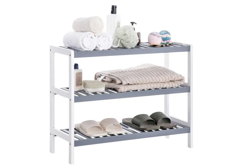 SONGMICS SONGMICS Schuhregal Schuhablage, Schuh-Organizer, für Wohnzimmer, Schlafzimmer, Badezimmer, Bambus, 3 Ebenen, Regal für Schuhe, Pflanzen, Bücher, 26 x 70 x 55 cm, Grau, – Produktbild 5 von 5
