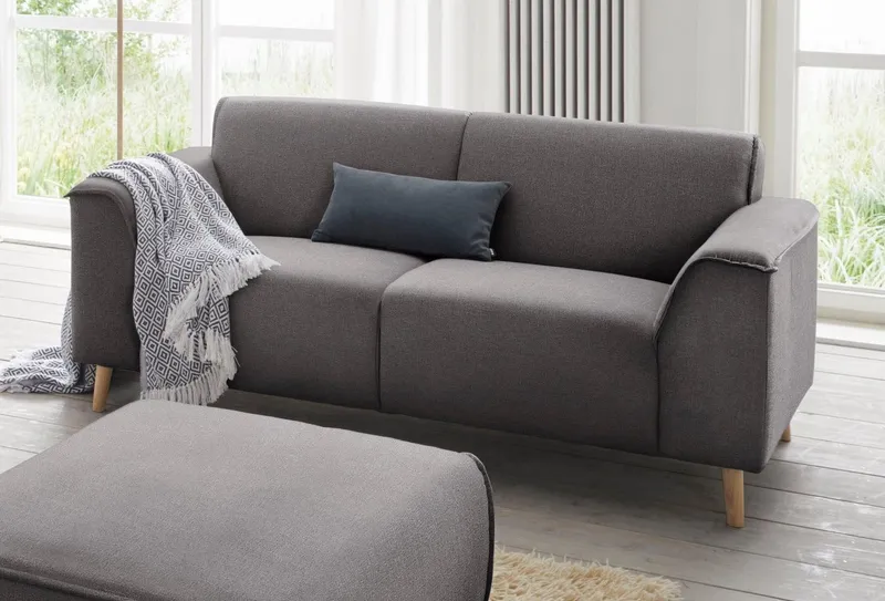 Home affaire 2-Sitzer Janek Scandic Design, elegant und zeitlos, mit Federkern und Keder in scandinavischem Design, Schwarz, – Produktbild 1 von 5