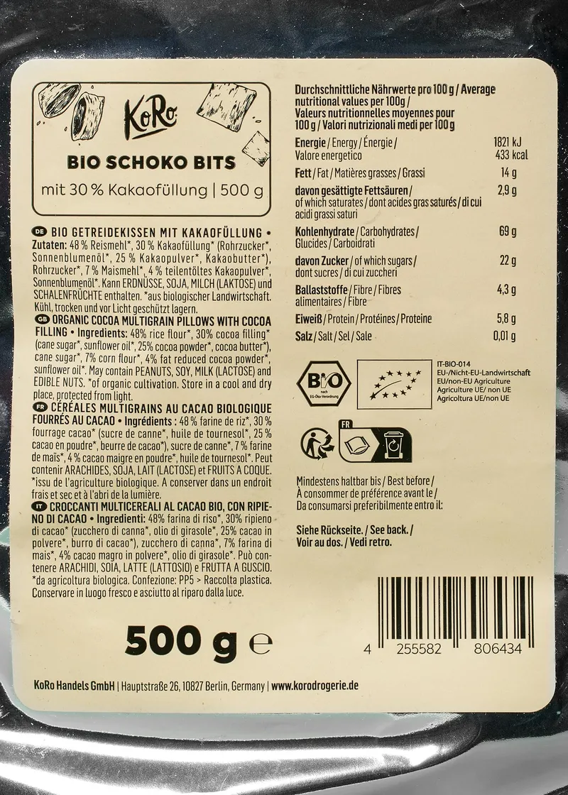 KoRo Bio Schoko Bits mit 30 % Kakaofüllung 8 x 500 g – Produktbild 3 von 5