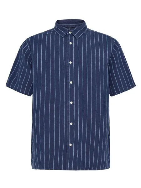 KnowledgeCotton Apparel KnowledgeCotton Apparel Lockeres Kurzarmhemd Pinstriped aus Bio-Leinen, Blau-blue-stripe, – Produktbild 1 von 3