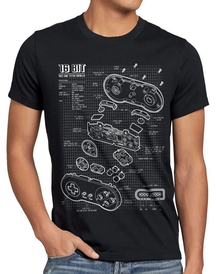 style3 T-Shirt 16-Bit Gamer classic snes nintendo nes switch super famicom mario, Schwarz, – Produktbild 2 von 3
