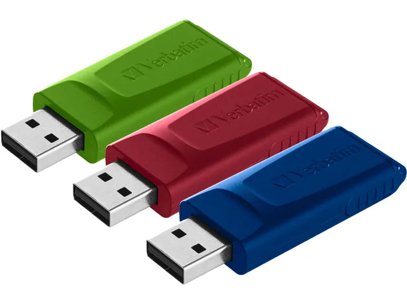 Verbatim Verbatim USB-Stick "Store'n'go Slider" USB 2.0, 16 GB rot, blau, grün, 3 Stk. – Produktbild 2 von 6