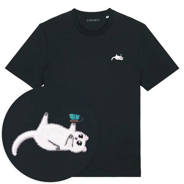 LIGARTI Besticktes T-Shirt – Samantha die Katze – LIGARTI Tiermanufaktur, Schwarz, – Produktbild 1 von 3