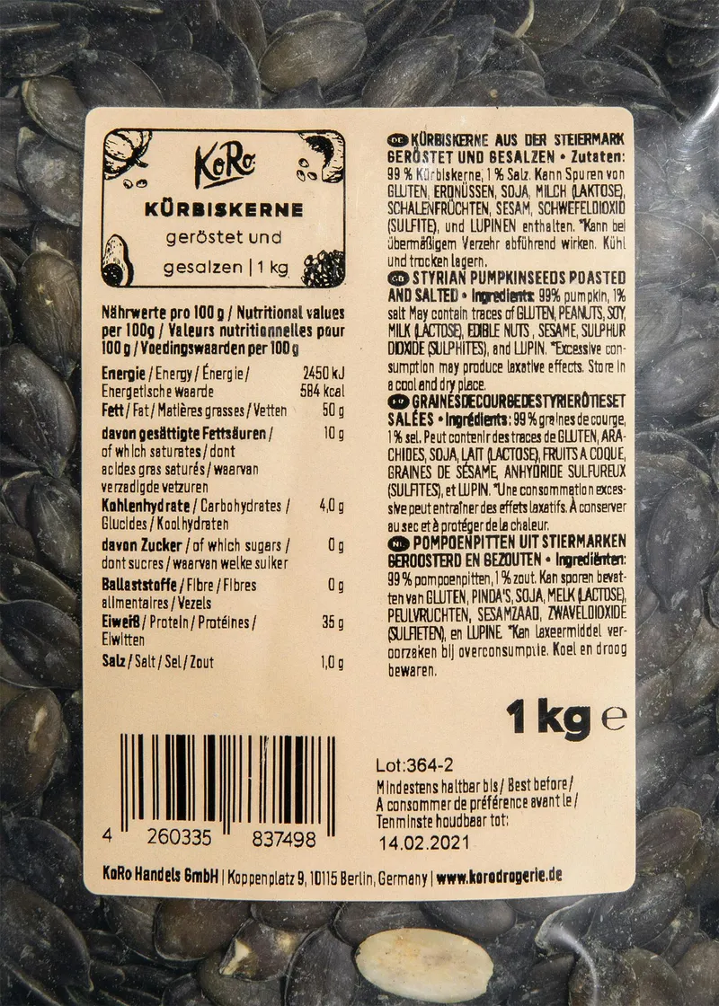 KoRo Geröstete und gesalzene Kürbiskerne aus der Steiermark 1 kg – Produktbild 3 von 5