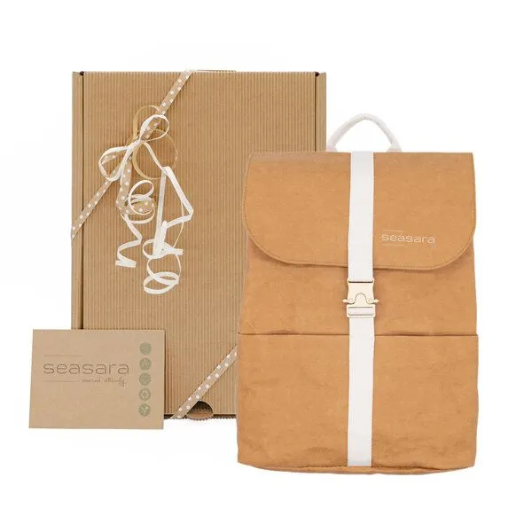 seasara seasara Damen Rucksack aus recyceltem Kraftpapier und Canvas – Produktbild 5 von 5