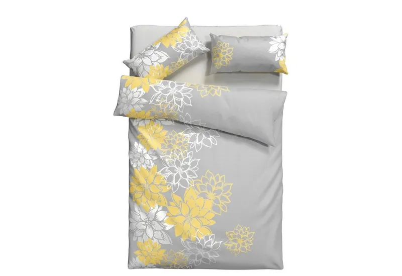 OTTO home Bettwäsche Susan in Gr. 135x200 oder 155x220 cm, Biber, 2 teilig, in verschiedenen Qualitäten, romantische Bettwäsche mit Blumen, Gelb|grau, – Produktbild 2 von 6