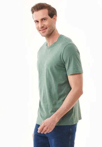 ORGANICATION ORGANICATION Basic T-Shirt aus Bio-Baumwolle, Grün(green tea), – Produktbild 3 von 4