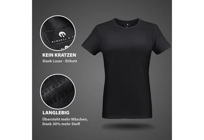 Burnell & Son Burnell & Son T-Shirt Unterhemd Unterziehshirt Kurzarm und Rundhals für Herren aus Baumwolle (Packung, 3-tlg., 3er-Pack), Schwarz, – Produktbild 4 von 5