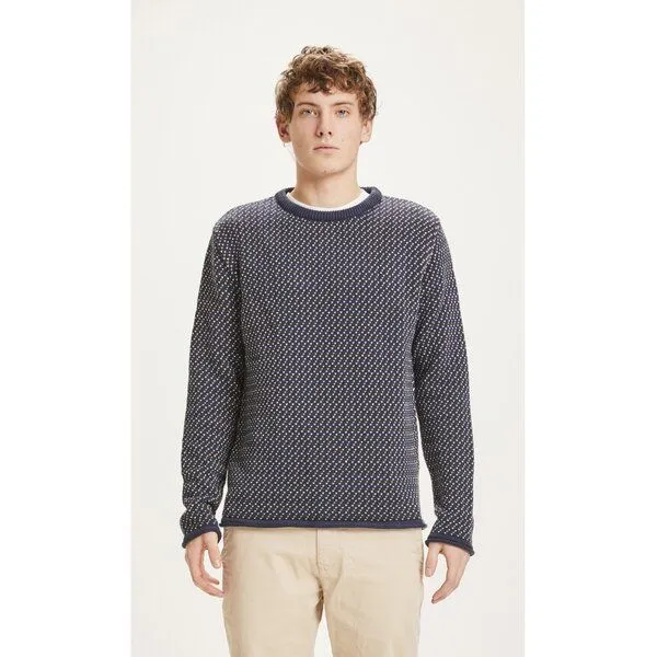 KnowledgeCotton Apparel KnowledgeCotton Apparel Pullover VALLEY mit Muster aus Bio-Baumwolle, Blau (total eclipse), – Produktbild 1 von 3