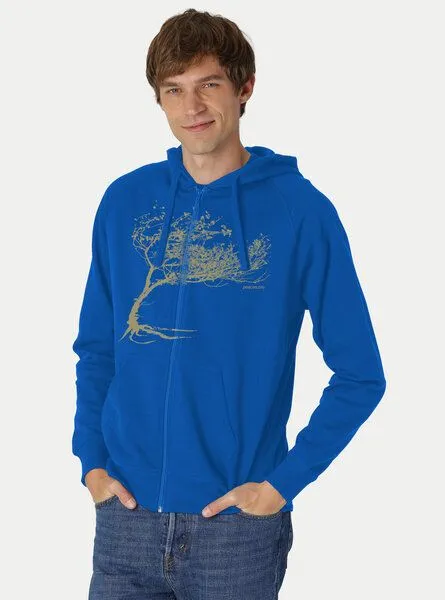 Peaces.bio - handbedruckte Biomode Peaces.bio - handbedruckte Biomode Bio Herren-Zip-Hoodie Windy Tree, Royalblau, – Produktbild 3 von 3