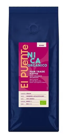 El Puente El Puente Nica organico - Bio-Kaffeebohnen 500 g | Fair Trade | Bio-zertifiziert | Vegan | Glutenfrei – Produktbild 1 von 1