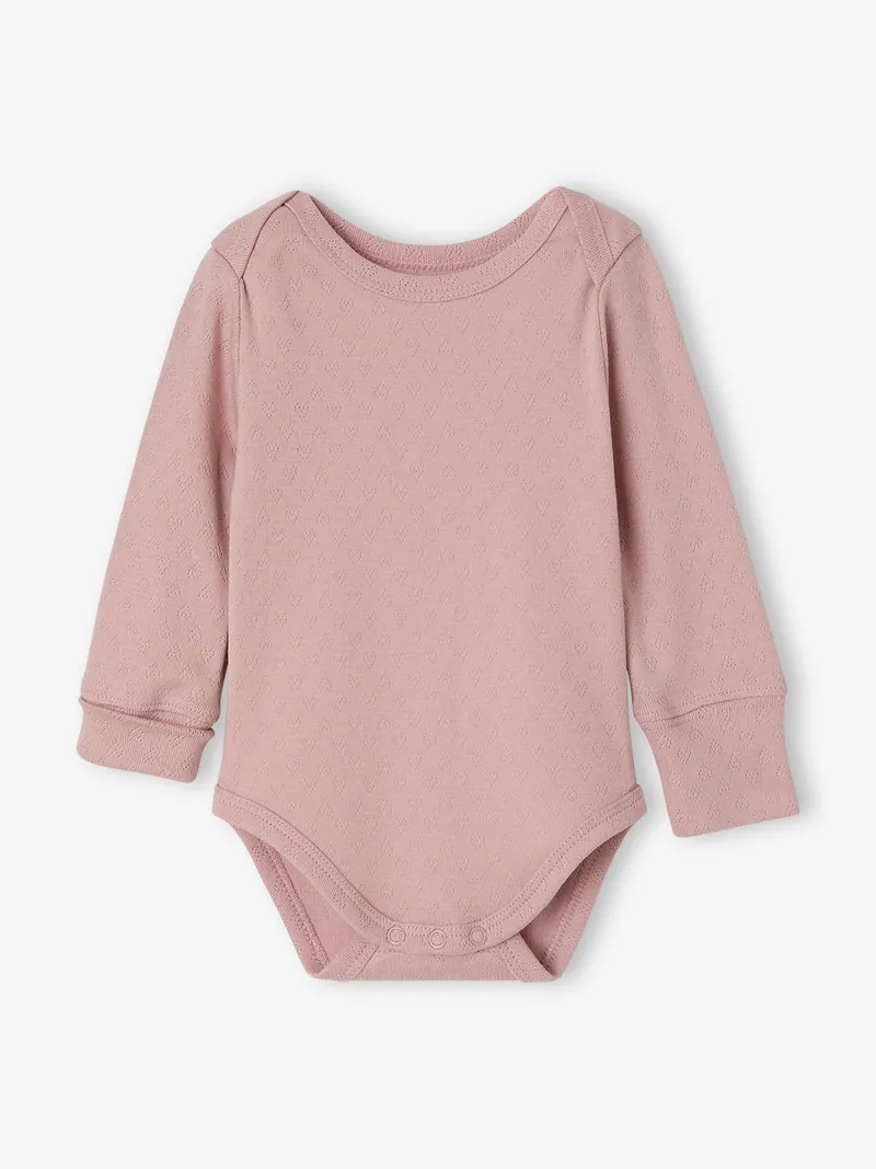 Vertbaudet Vertbaudet 3er-Pack Baby Schlupfbodys mitwachsend Pointelle-Strick, Rosa, – Produktbild 4 von 4