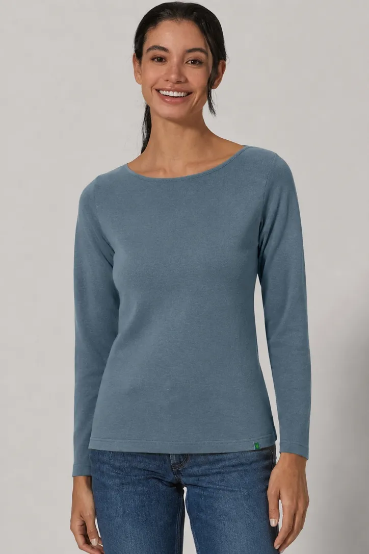 HempAge Hempage Damen vegan Langarm Top In Taubengrau Mit Bläulichem Schimmer, Blau, – Produktbild 2 von 2