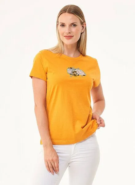 ORGANICATION ORGANICATION T-Shirt aus Bio-Baumwolle mit Print, Orange(mango), – Produktbild 1 von 4