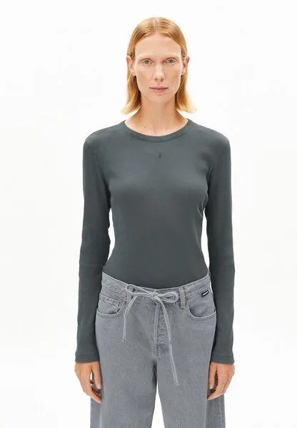 ARMEDANGELS ARMEDANGELS GMT DYE RIB Damen Ripp-Longsleeve aus Bio-Baumwoll Mix, Space steel, – Produktbild 1 von 4