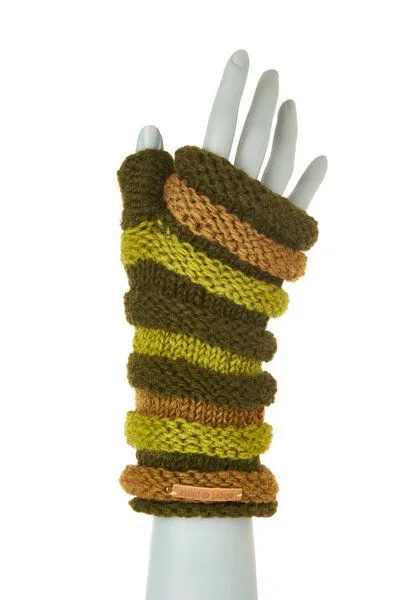 short'n'pietz short'n'pietz Schurwollhandstulpen in Streifenmuster, handgestrickt, Braun hellbraun, – Produktbild 2 von 2