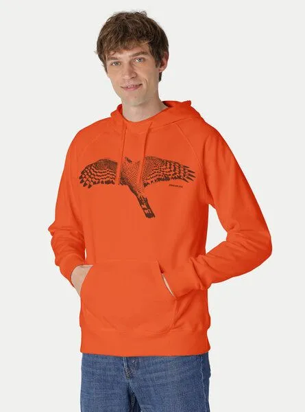 Peaces.bio - handbedruckte Biomode Peaces.bio - handbedruckte Biomode Bio-Herren-Kapuzensweater Sperber, Orange, – Produktbild 2 von 2