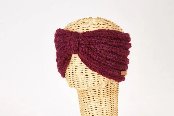 short'n'pietz short'n'pietz Schurwollstirnband in Rippstrick mit Knoten, handgestrickt, Bordeaux, – Produktbild 1 von 1