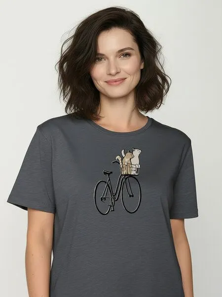 GreenBomb GREENBOMB Bike Cat Basket 2 Nova - Kastiges T-Shirt aus Bio-Baumwolle / hochwertiger Print / GOTS / Fair & Vegan, Grau (gravel), – Produktbild 2 von 4