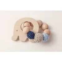 NoniKids Berlin NoniKids Berlin Greifling Beißring Holz *Elefant* | Bio Baumwolle, Grau/blau, – Produktbild 1 von 1