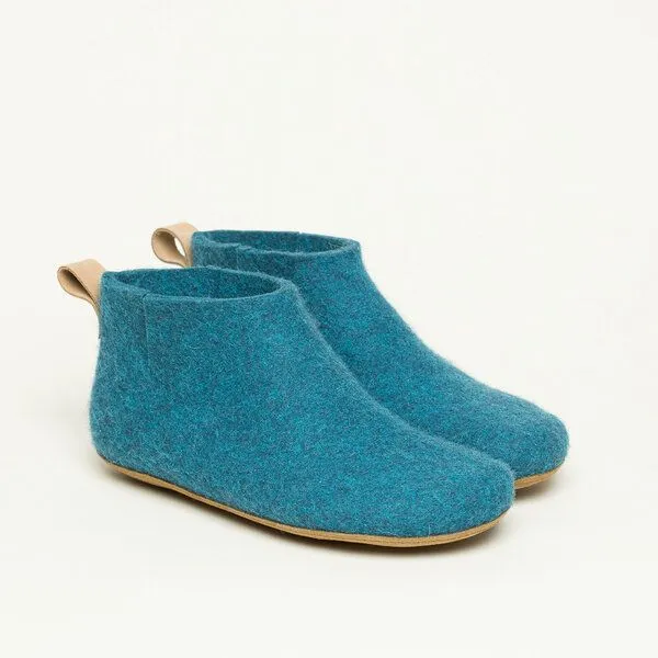 Magicfelt Magicfelt 743 Hüttenschuhe aus 100% Merino-Wolle Hausschuh für Damen & Herren Ledersohle, Türkis, – Produktbild 2 von 6