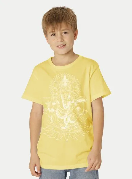 Peaces.bio - handbedruckte Biomode Peaces.bio - handbedruckte Biomode Bio-Kinder T-Shirt Ganesha, Hellgelb, – Produktbild 2 von 2