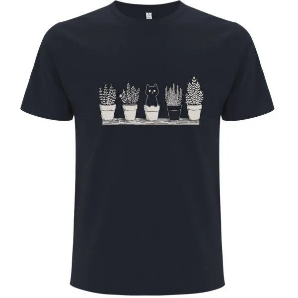 Spreecult Spreecult Blumen Katze - Bio und Fair - Männer Unisex T-Shirt - Pot Cat, Grau, – Produktbild 1 von 2