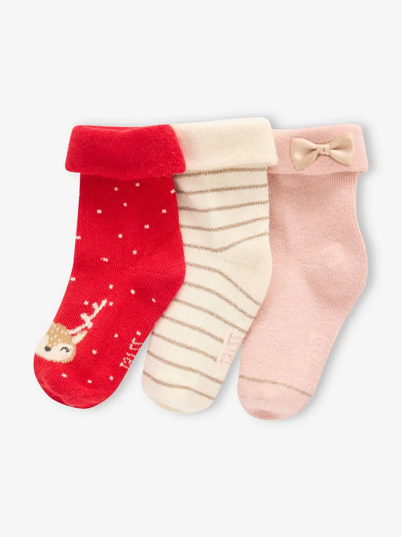 Vertbaudet 3er-Pack Baby Weihnachts-Socken im Geschenkkarton pudrig, Pudrig rosa, – Produktbild 3 von 4