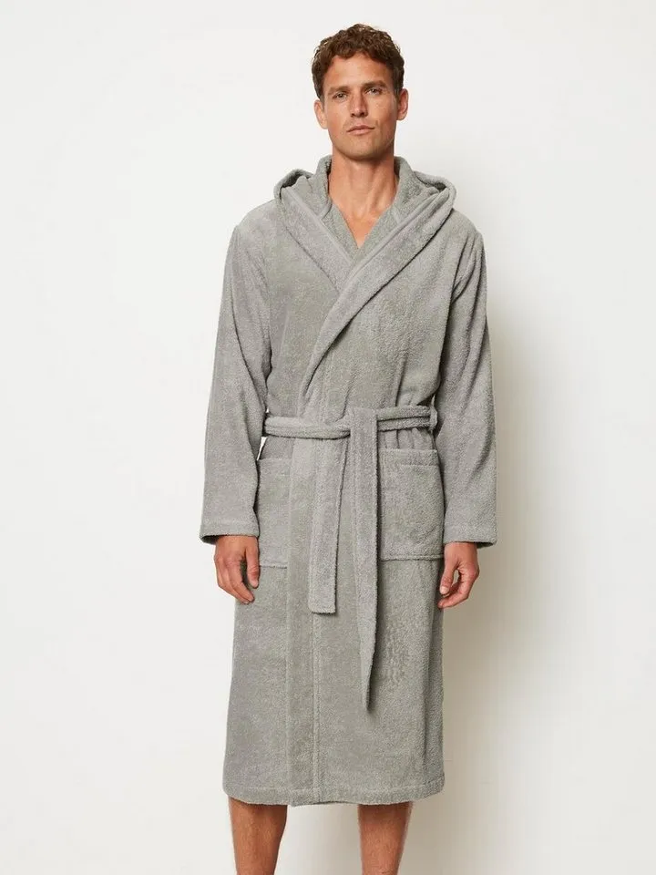 Marc O'Polo Home Herrenbademantel Timeless Men, Langform, Baumwolle, Kapuze, Gürtel, Frottee-Bademantel aus GOTS-zertifizierter Bio-Baumwolle, Grau, – Produktbild 2 von 4