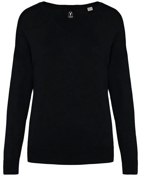 YTWOO YTWOO Damenpullover mit V-Ausschnitt aus Bio-Baumwolle und Lyocell TENCEL, Schwarz, – Produktbild 1 von 3