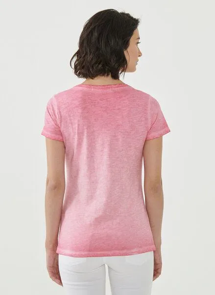 ORGANICATION ORGANICATION Cold Pigment Dyed T-shirt aus Bio-Baumwolle mit Pflanzen-Print, Hot pink, – Produktbild 4 von 4