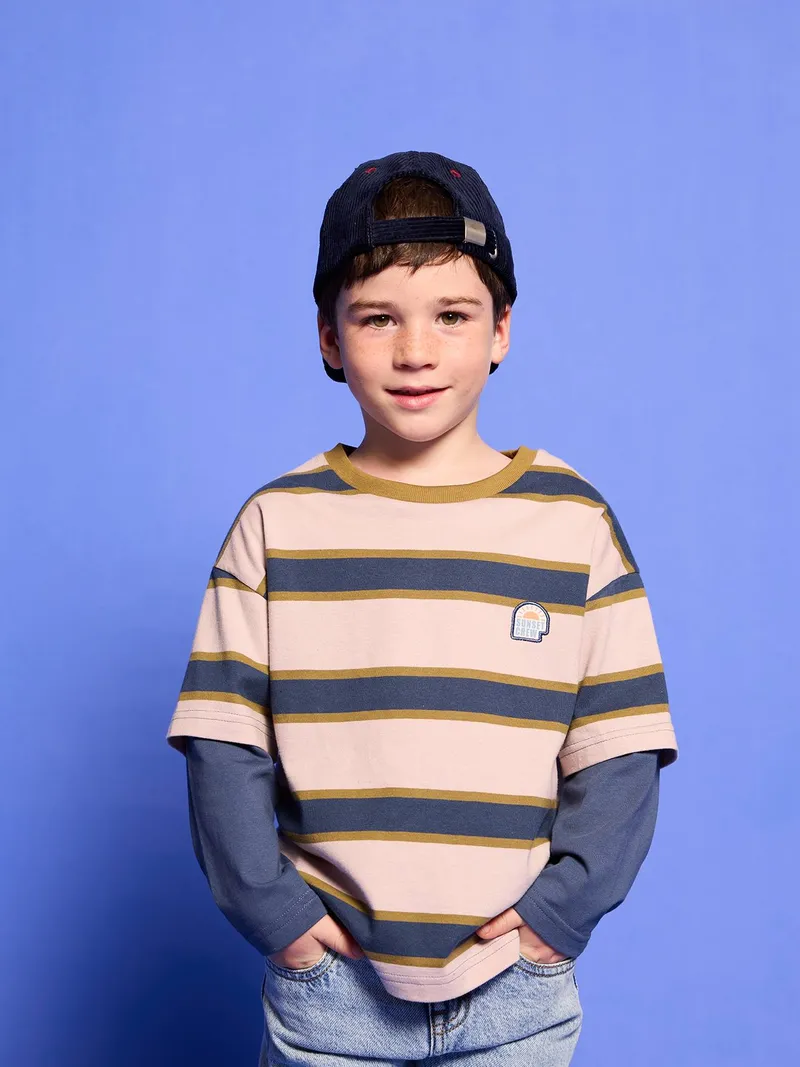 Vertbaudet Shirt mit Lagenlook Jungen, Mittelblau, – Produktbild 2 von 4