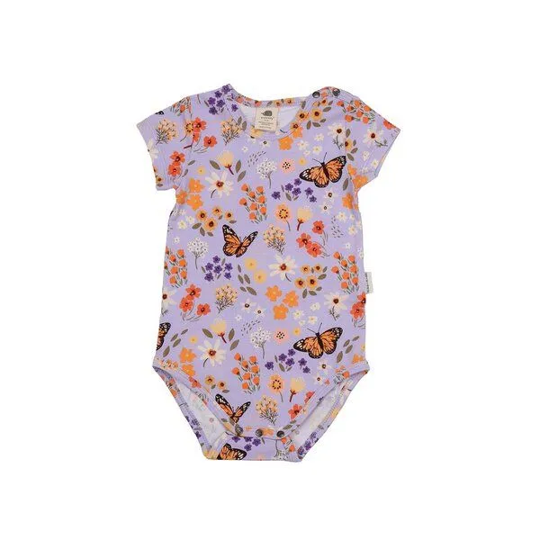 Walkiddy Baby Kurzarmbody GOTS zertifiziert Bio-Baumwolle Blumen- & Schmetterling-Print Druckknöpfe weich – Walkiddy, Blau, – Produktbild 1 von 2