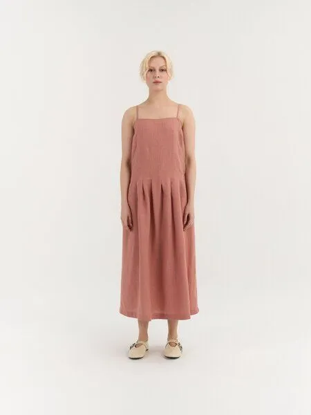 AmourLinen AmourLinen Plissiertes Leinenkleid SARAH, Blush pink (rosa), – Produktbild 1 von 1