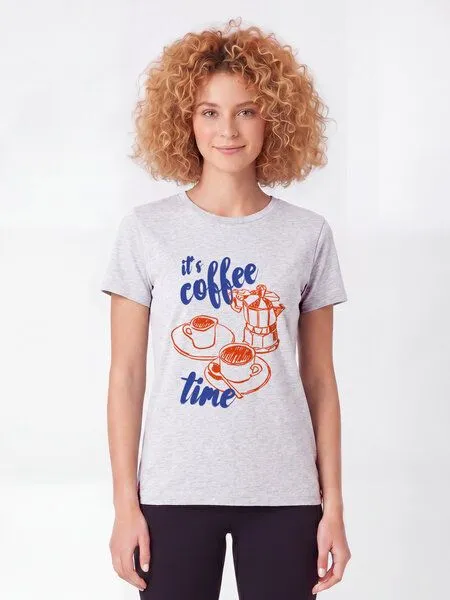 watapparel watapparel T-Shirt Frauen Its coffee time, Cool heather grey, – Produktbild 2 von 2