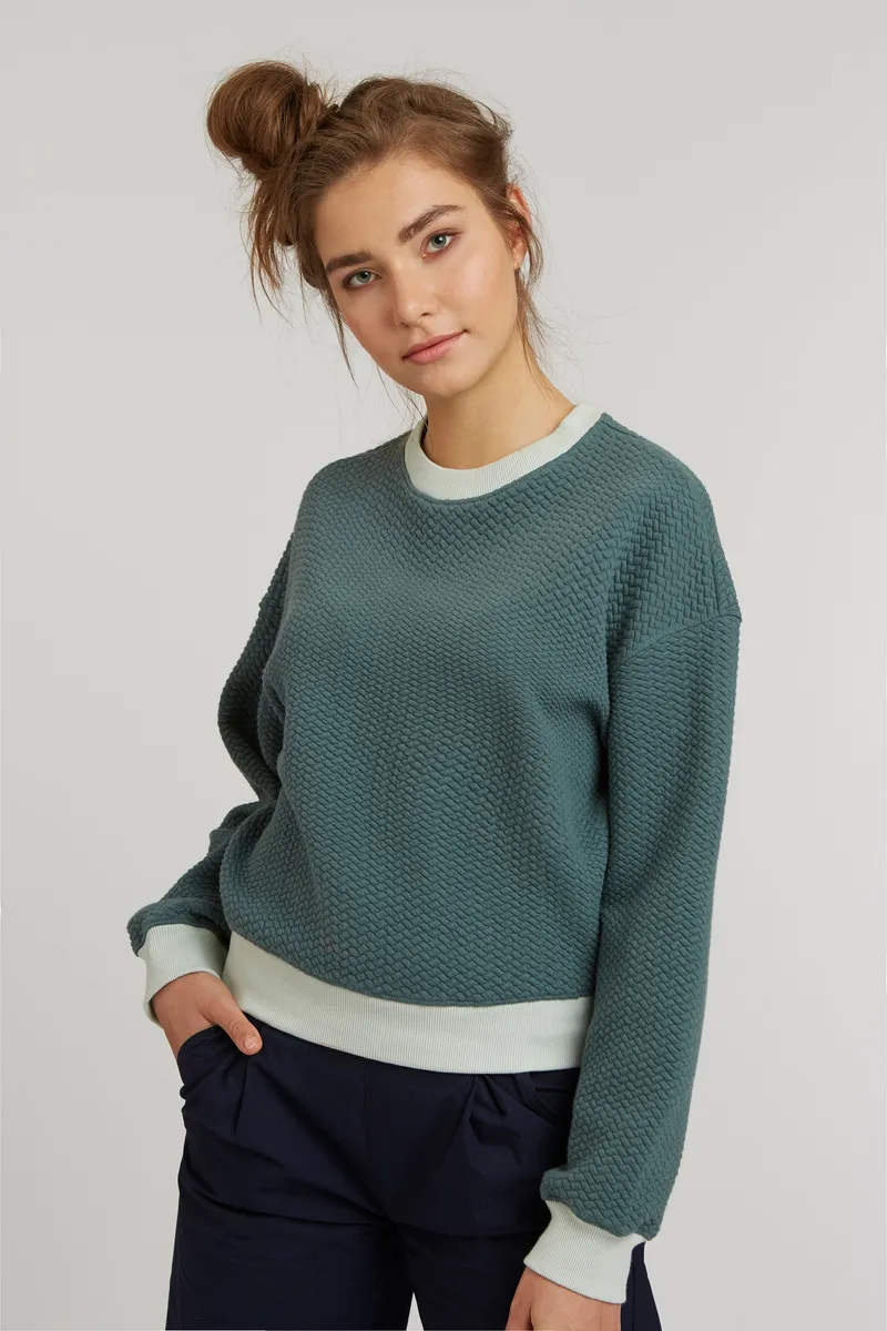 THOKKTHOKK ThokkThokk Damen vegan Pullover Mit Strukturiertem Oversize Tannenbaum-Motiv, Grün, – Produktbild 1 von 2
