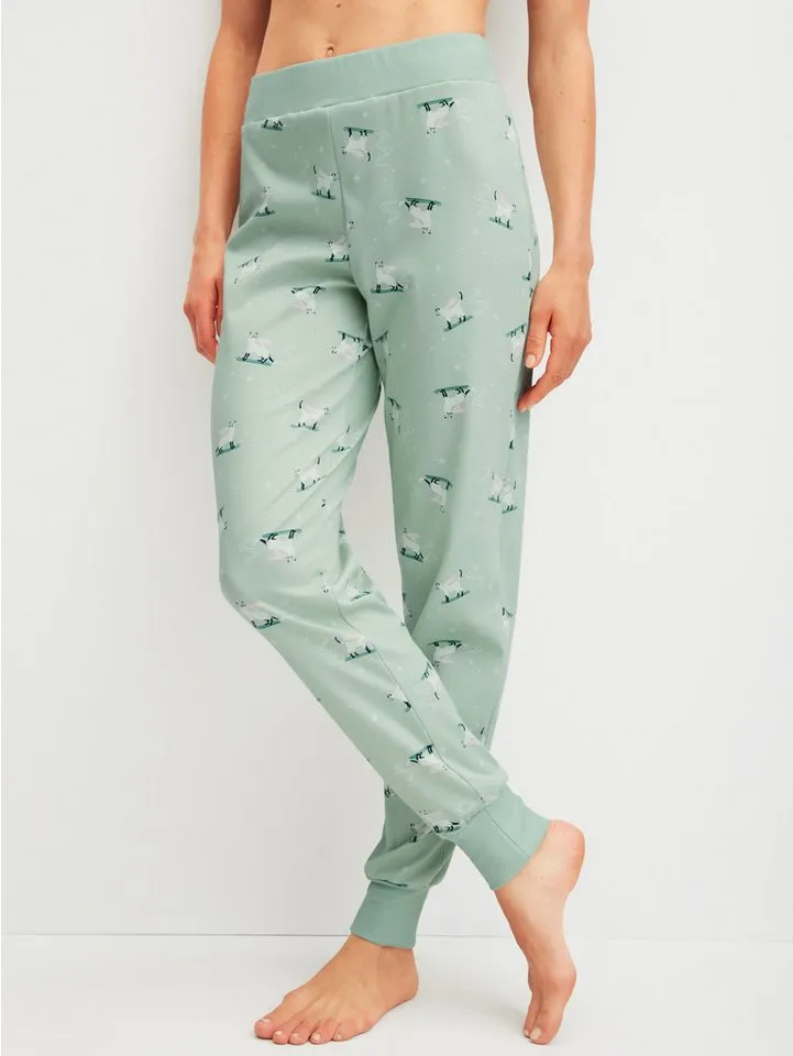 CALIDA CALIDA Pyjamahose Favourites Cats Damen (1-tlg) weiche Heavy-Interlock-Qualität und angenehm wärmend, Grün, – Produktbild 2 von 5