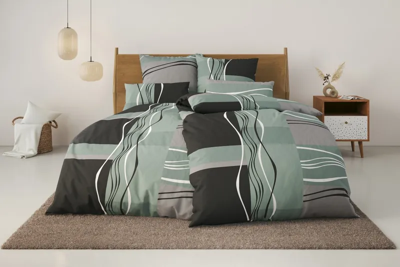 OTTO home Bettwäsche Kelian in Gr. 135x200, 155x220 cm u.a. Bettwäsche-Set mit Baumwolle, Linon, 2 teilig, in verschiedenen Qualitäten, gemusterte Bettwäsche, Grün, – Produktbild 3 von 8