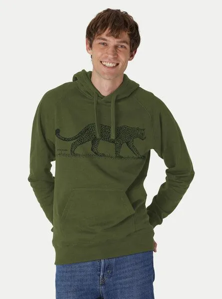 Peaces.bio - handbedruckte Biomode Peaces.bio - handbedruckte Biomode Bio-Herren-Kapuzensweater Leopard, Waldgrün, – Produktbild 1 von 2