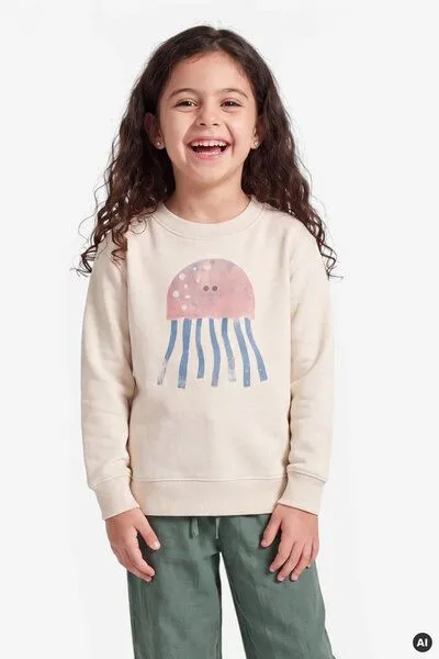 MelaDi Meladi Kinder Sweater aus Biobaumwolle - Qualle auf Natural White, White, – Produktbild 5 von 7