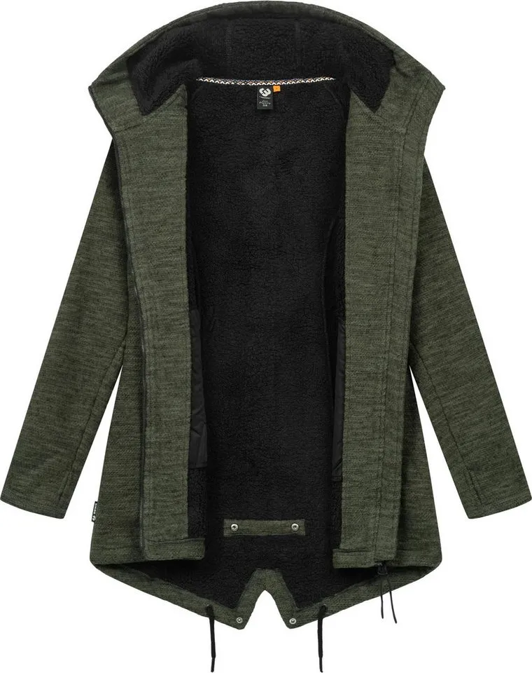 ragwear ragwear Kapuzenstrickjacke Wingi Melange Sportliche Kapuzenjacke mit Teddy-Kunstfell, Grün, – Produktbild 1 von 4